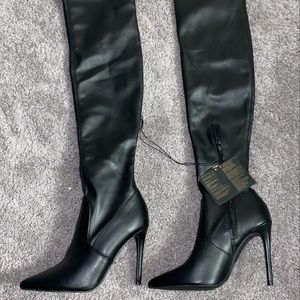 Black over the knee leather boots